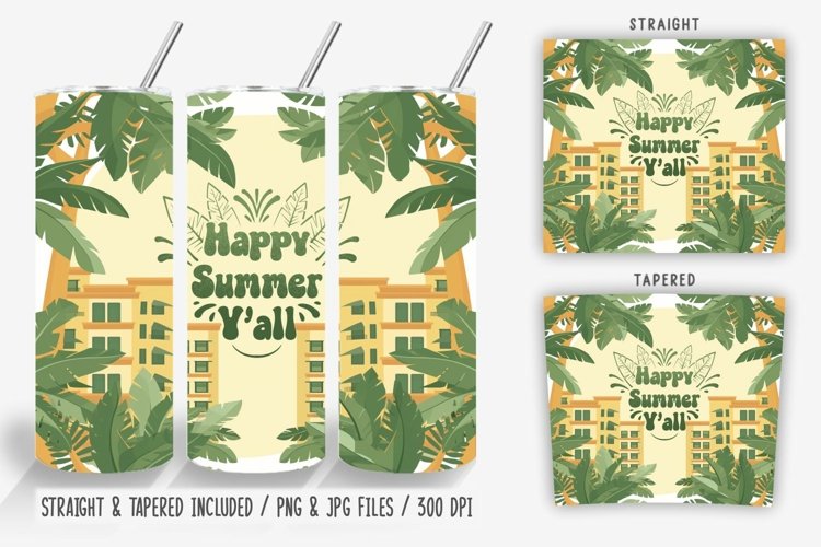 Happy Summer Y'all Straight Tumbler Wrap Sublimation example image 1