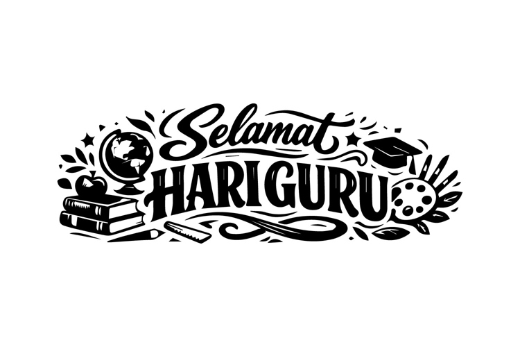 Happy Teacher’s Day Lettering Horizontal Black and White Des