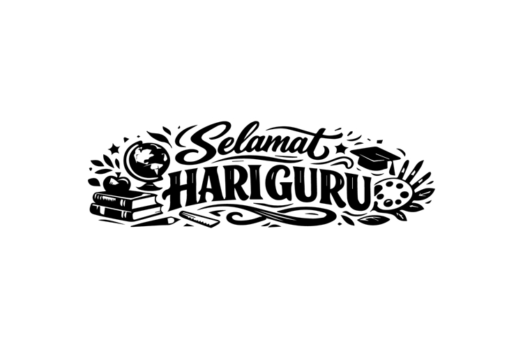 Happy Teacher’s Day Lettering Horizontal Black and White Des