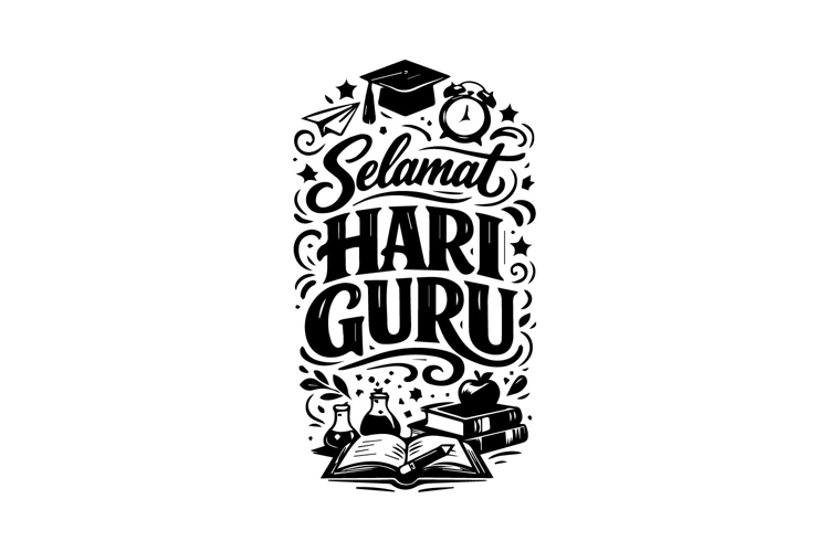 Happy Teacher’s Day Lettering Vertical Black and White Desig