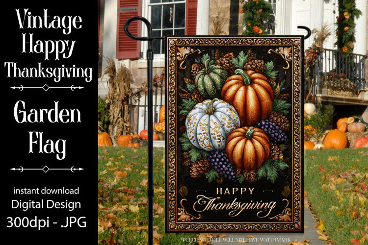 Happy Thanksgiving Garden Flag, Vintage Thanksgiving Flag 1