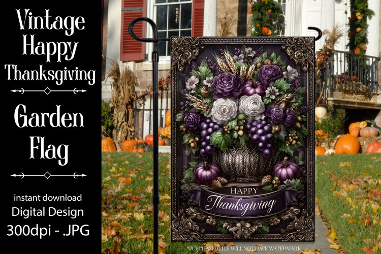 Happy Thanksgiving Garden Flag, Vintage Thanksgiving Flag 10 example image 1