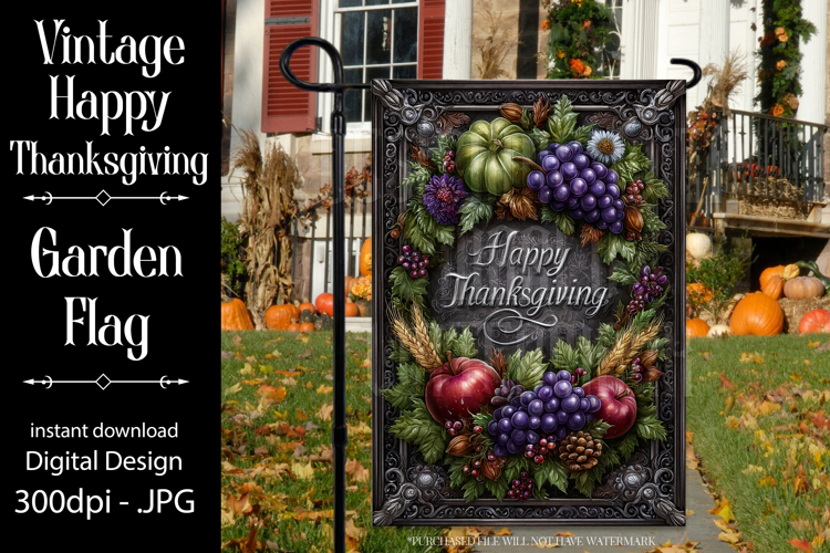 Happy Thanksgiving Garden Flag, Vintage Thanksgiving Flag 12