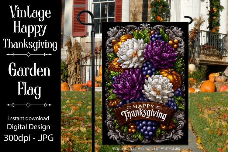 Happy Thanksgiving Garden Flag, Vintage Thanksgiving Flag 13