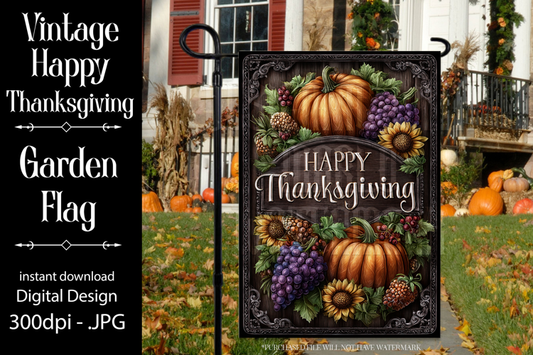 Happy Thanksgiving Garden Flag, Vintage Thanksgiving Flag 15