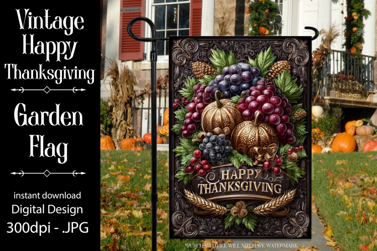 Happy Thanksgiving Garden Flag, Vintage Thanksgiving Flag 16