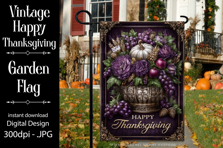 Happy Thanksgiving Garden Flag, Vintage Thanksgiving Flag 17