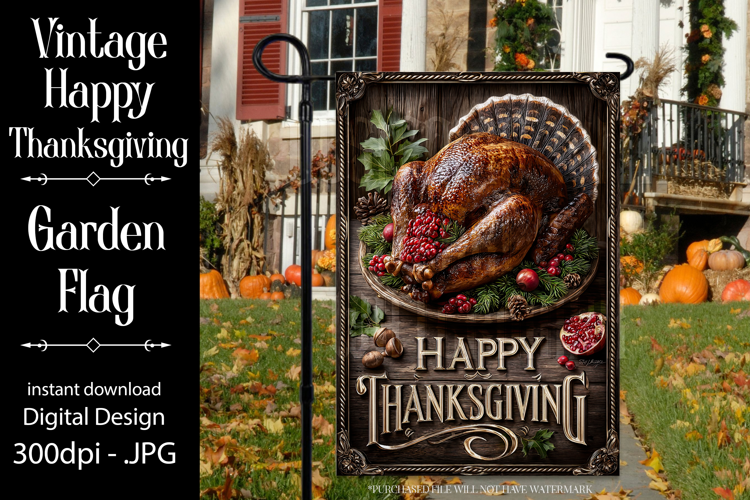 Happy Thanksgiving Garden Flag, Vintage Thanksgiving Flag 18