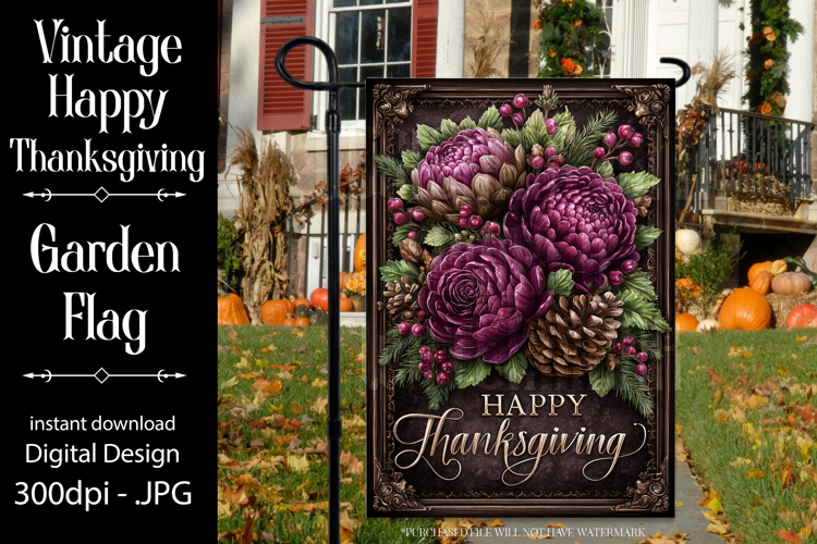 Happy Thanksgiving Garden Flag, Vintage Thanksgiving Flag 19