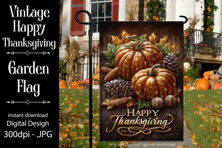 Happy Thanksgiving Garden Flag, Vintage Thanksgiving Flag 20 example image 1
