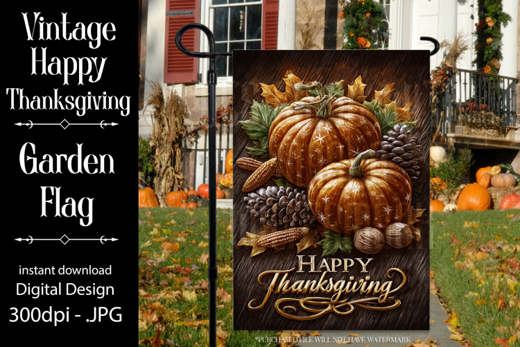 Happy Thanksgiving Garden Flag, Vintage Thanksgiving Flag 20
