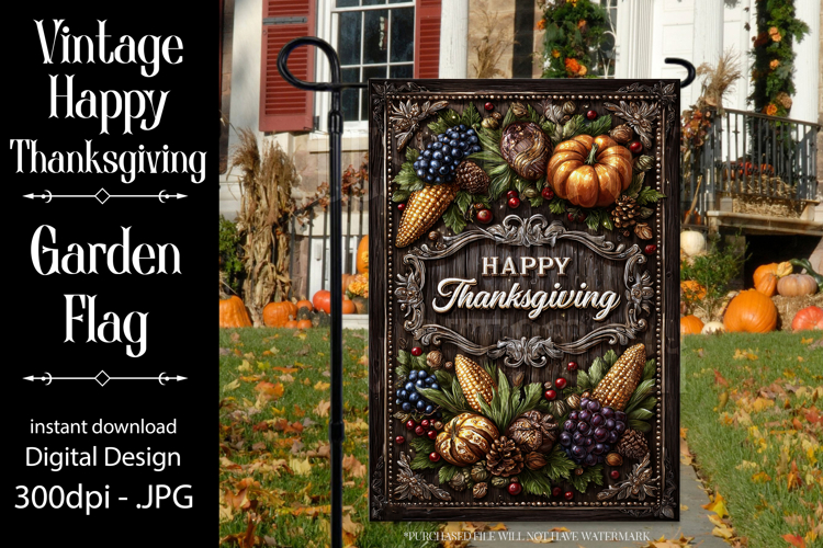 Happy Thanksgiving Garden Flag, Vintage Thanksgiving Flag 21