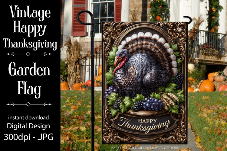 Happy Thanksgiving Garden Flag, Vintage Thanksgiving Flag 22