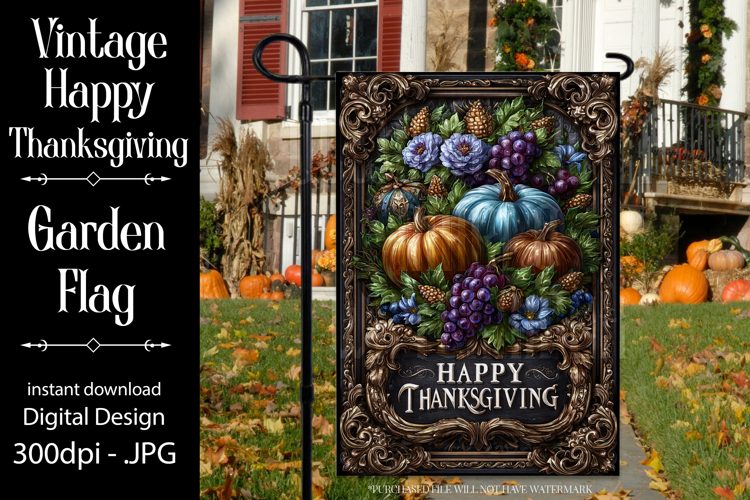 Happy Thanksgiving Garden Flag, Vintage Thanksgiving Flag 23