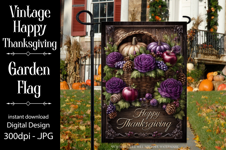 Happy Thanksgiving Garden Flag, Vintage Thanksgiving Flag 24