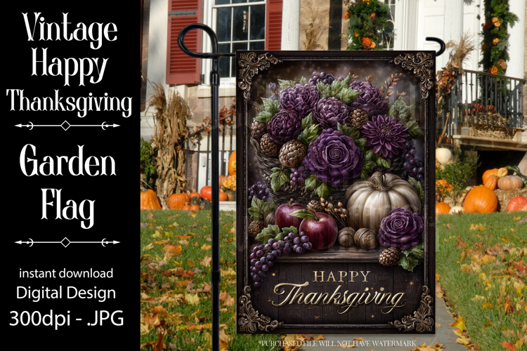 Happy Thanksgiving Garden Flag, Vintage Thanksgiving Flag 25