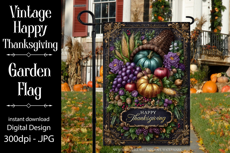 Happy Thanksgiving Garden Flag, Vintage Thanksgiving Flag 26