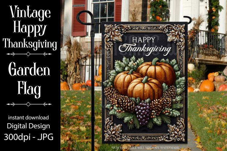 Happy Thanksgiving Garden Flag, Vintage Thanksgiving Flag 28