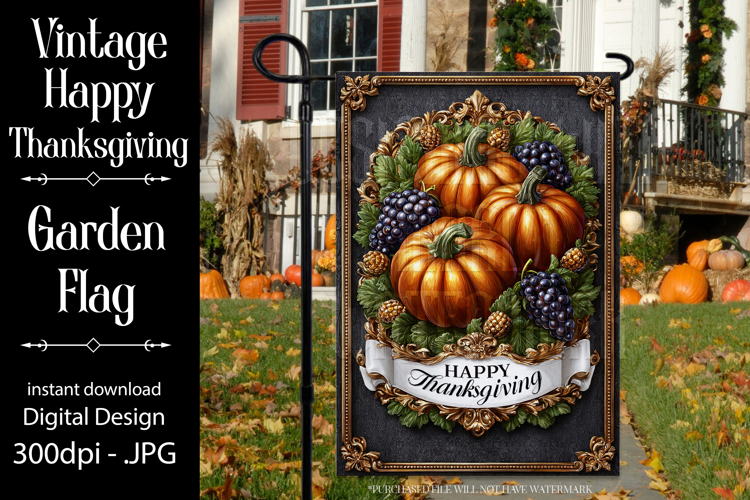 Happy Thanksgiving Garden Flag, Vintage Thanksgiving Flag 30