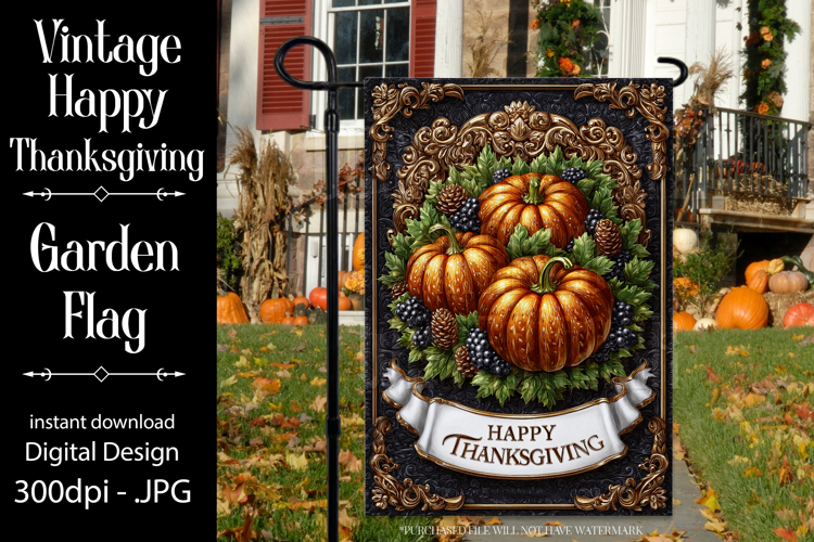 Happy Thanksgiving Garden Flag, Vintage Thanksgiving Flag 31