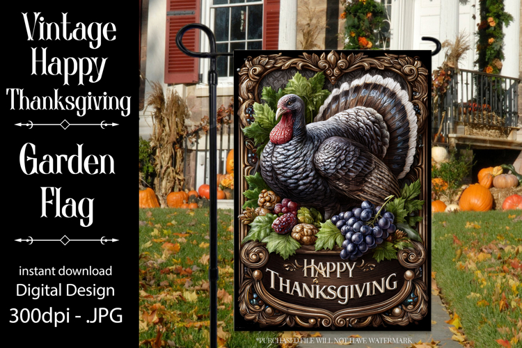 Happy Thanksgiving Garden Flag, Vintage Thanksgiving Flag 32