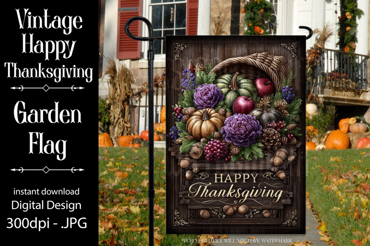 Happy Thanksgiving Garden Flag, Vintage Thanksgiving Flag 35