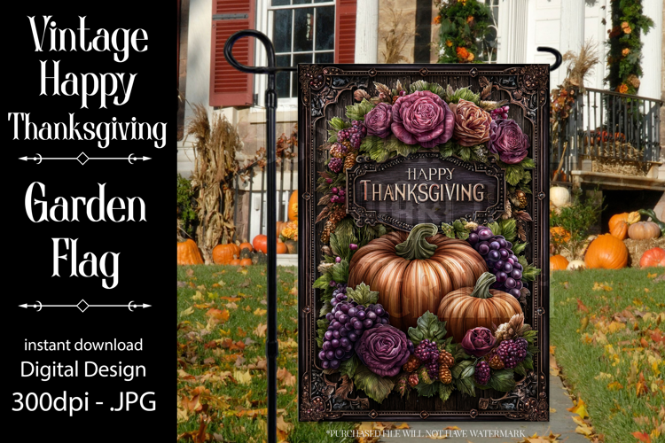 Happy Thanksgiving Garden Flag, Vintage Thanksgiving Flag 36