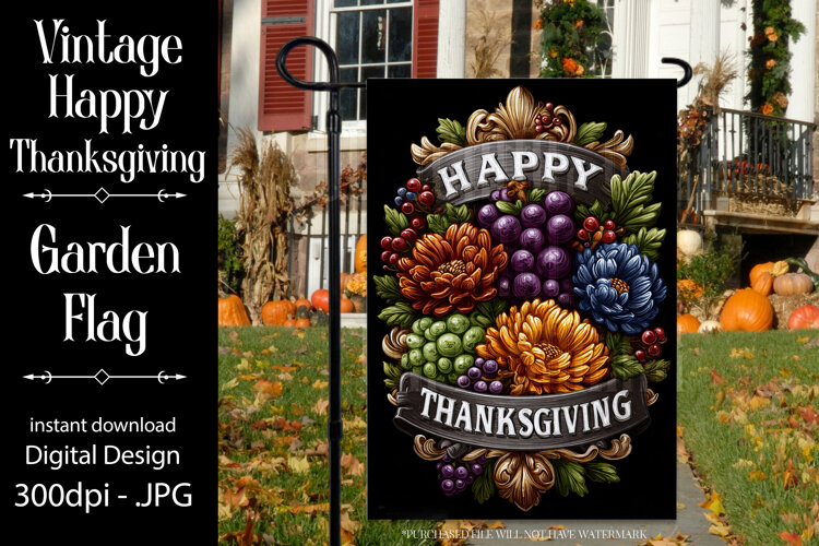 Happy Thanksgiving Garden Flag, Vintage Thanksgiving Flag 37 example image 1