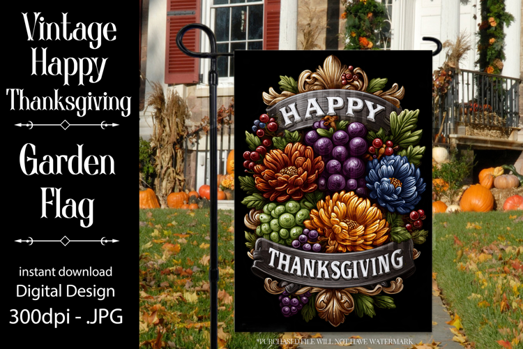 Happy Thanksgiving Garden Flag, Vintage Thanksgiving Flag 37