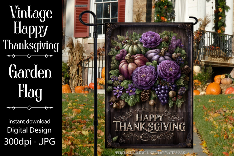 Happy Thanksgiving Garden Flag, Vintage Thanksgiving Flag 38