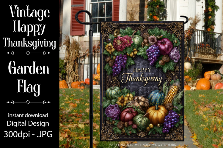 Happy Thanksgiving Garden Flag, Vintage Thanksgiving Flag 39