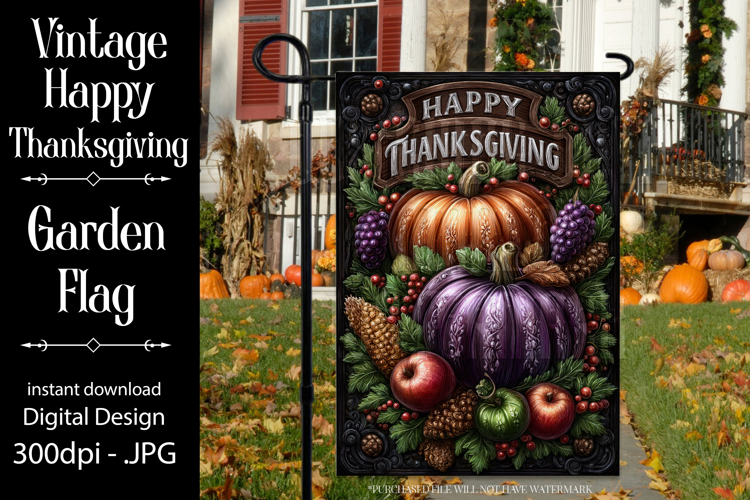 Happy Thanksgiving Garden Flag, Vintage Thanksgiving Flag 42