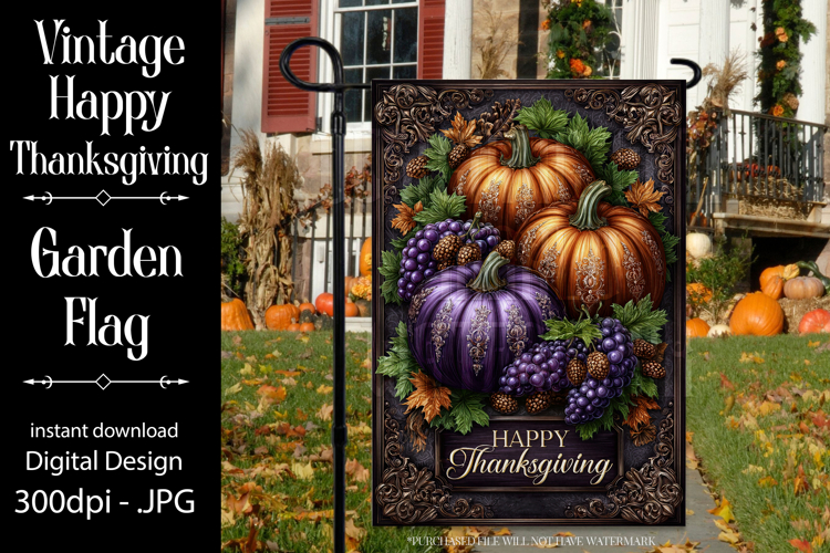 Happy Thanksgiving Garden Flag, Vintage Thanksgiving Flag 43