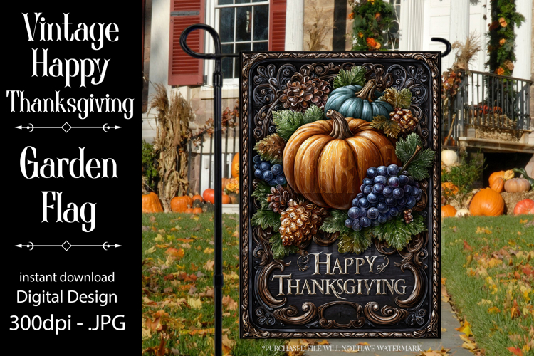 Happy Thanksgiving Garden Flag, Vintage Thanksgiving Flag 44