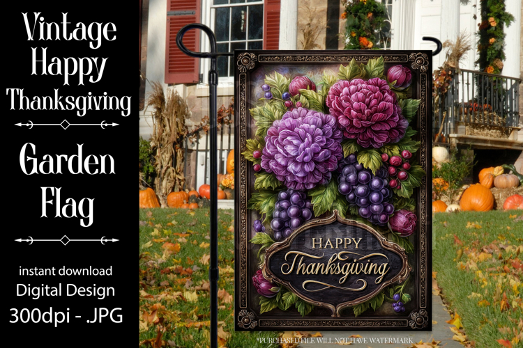 Happy Thanksgiving Garden Flag, Vintage Thanksgiving Flag 47