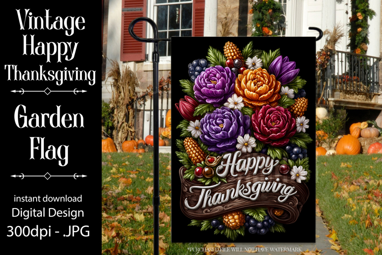Happy Thanksgiving Garden Flag, Vintage Thanksgiving Flag 49