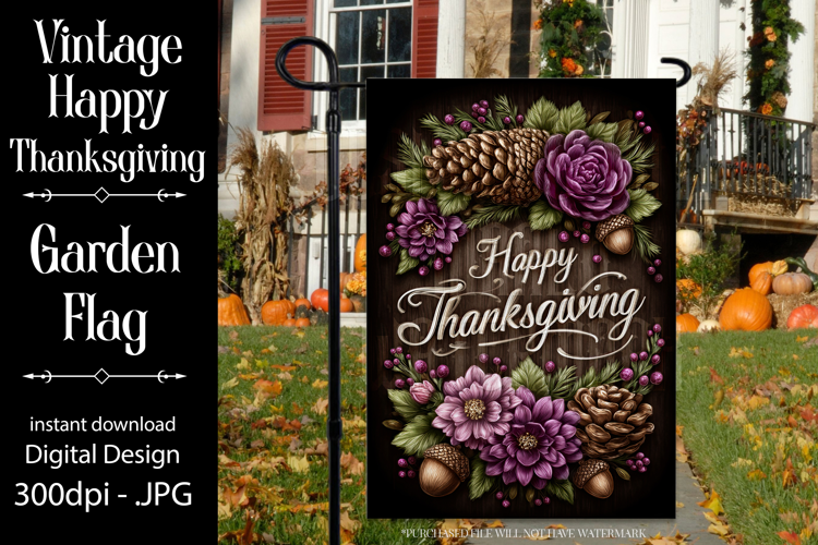 Happy Thanksgiving Garden Flag, Vintage Thanksgiving Flag 5