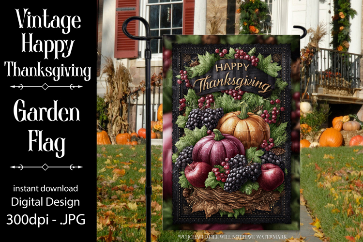 Happy Thanksgiving Garden Flag, Vintage Thanksgiving Flag 50