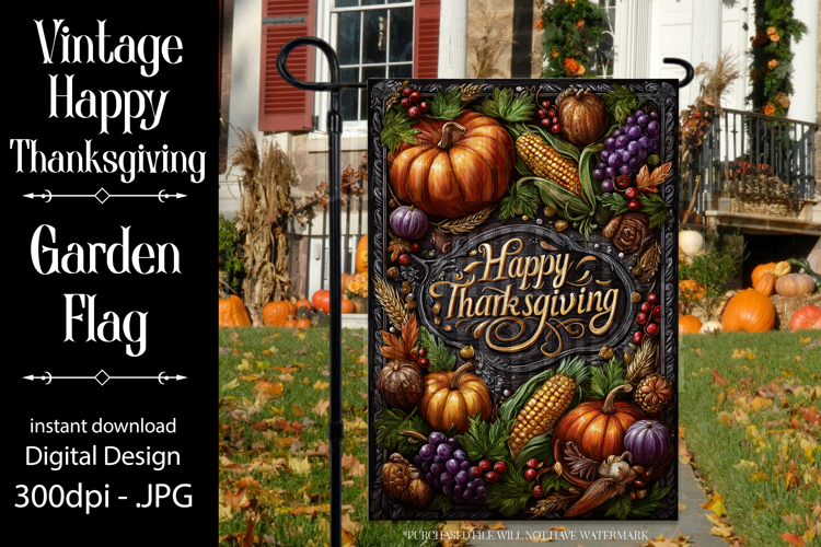 Happy Thanksgiving Garden Flag, Vintage Thanksgiving Flag 56
