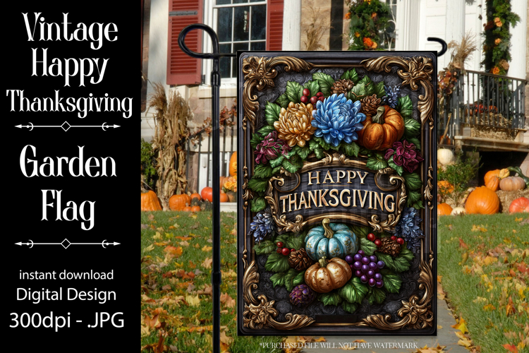 Happy Thanksgiving Garden Flag, Vintage Thanksgiving Flag 58