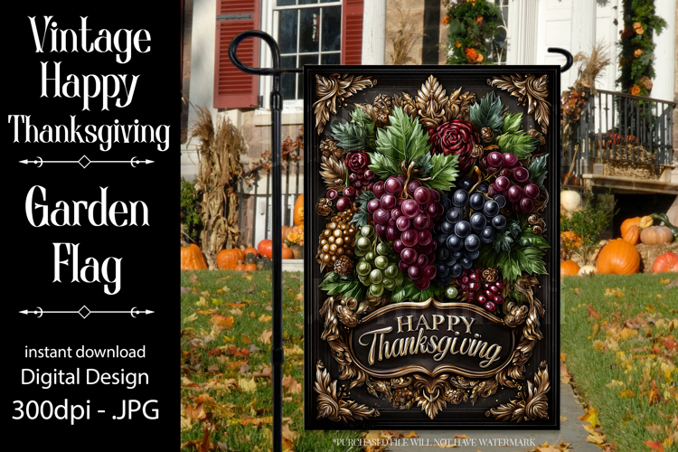 Happy Thanksgiving Garden Flag, Vintage Thanksgiving Flag 59