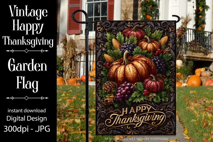Happy Thanksgiving Garden Flag, Vintage Thanksgiving Flag 63