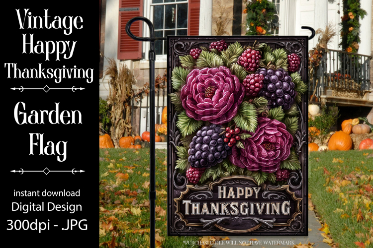 Happy Thanksgiving Garden Flag, Vintage Thanksgiving Flag 66