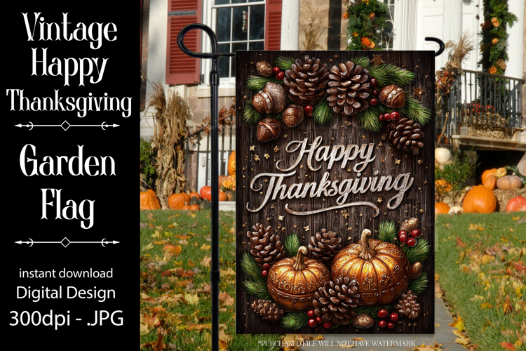 Happy Thanksgiving Garden Flag, Vintage Thanksgiving Flag 7