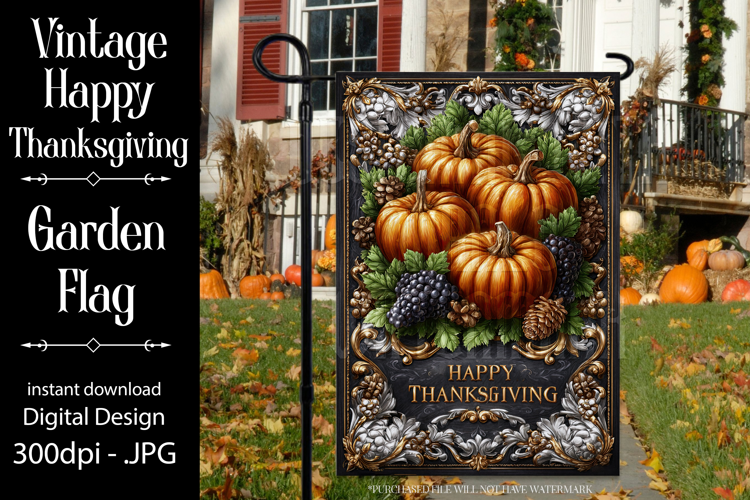 Happy Thanksgiving Garden Flag, Vintage Thanksgiving Flag 9
