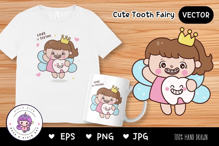 Tooth fairy cute holding tooth. Kawaii Clipart fairytales