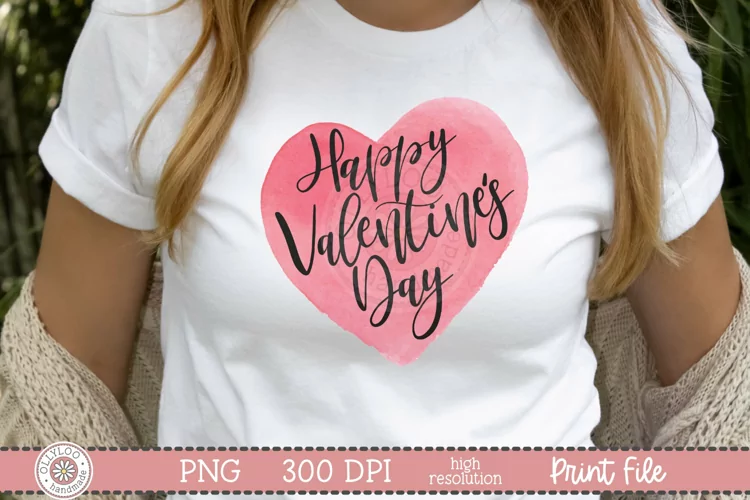 Happy Valentines Day Sublimation | Pink Watercolor Heart