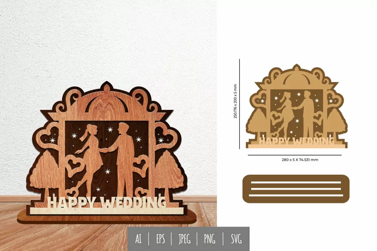 Happy Wedding, Couple Dance 3D Lasercut with Stand Base