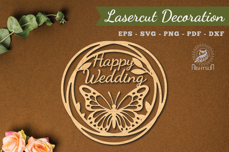 Happy Wedding Laser Cut Decoration SVG