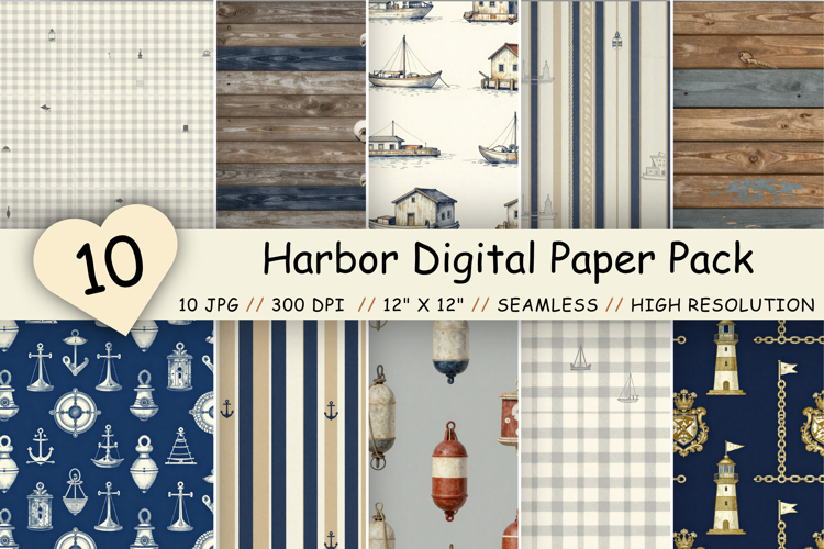 Harbor Digital Paper Pack, Coastal Port Seamless Patterns